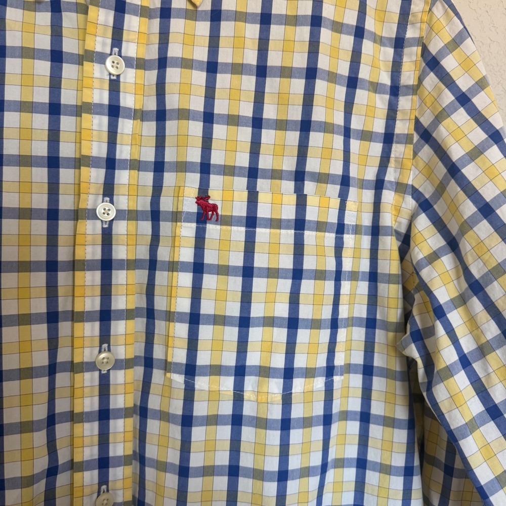 Abercrombie & Fitch Mens XXL Yellow Blue Plaid Button Down Shirt Moose Preppy - Picture 3 of 6